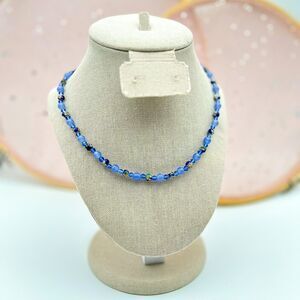 Light Blue Glass Cloisonne Beaded Necklace with Gold over Sterling Silver Clasp